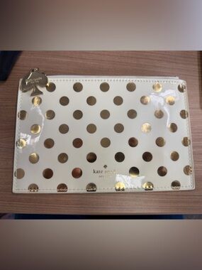 kate spade White and Gold Polka Dot Pouch